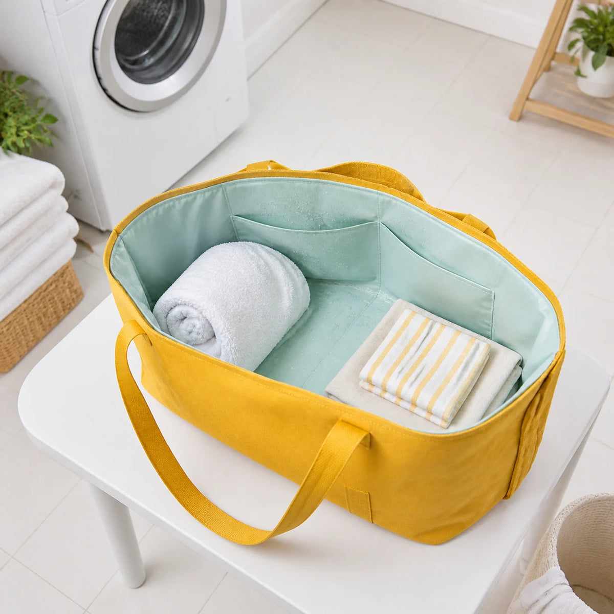 Mildew-resistant lining inside a custom beach bag