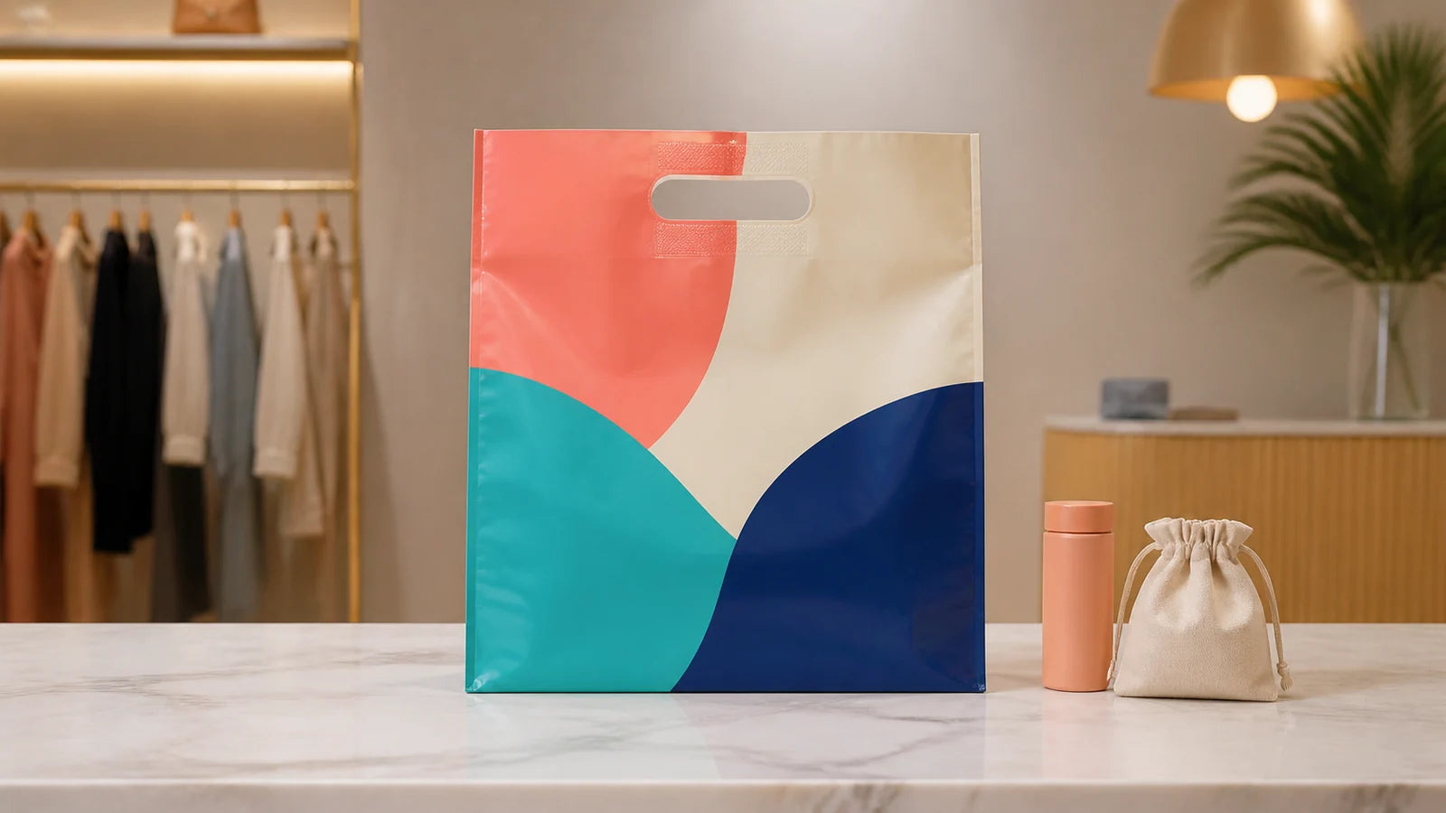 Custom printed PLA die-cut shopping bag for branded retail merchandise