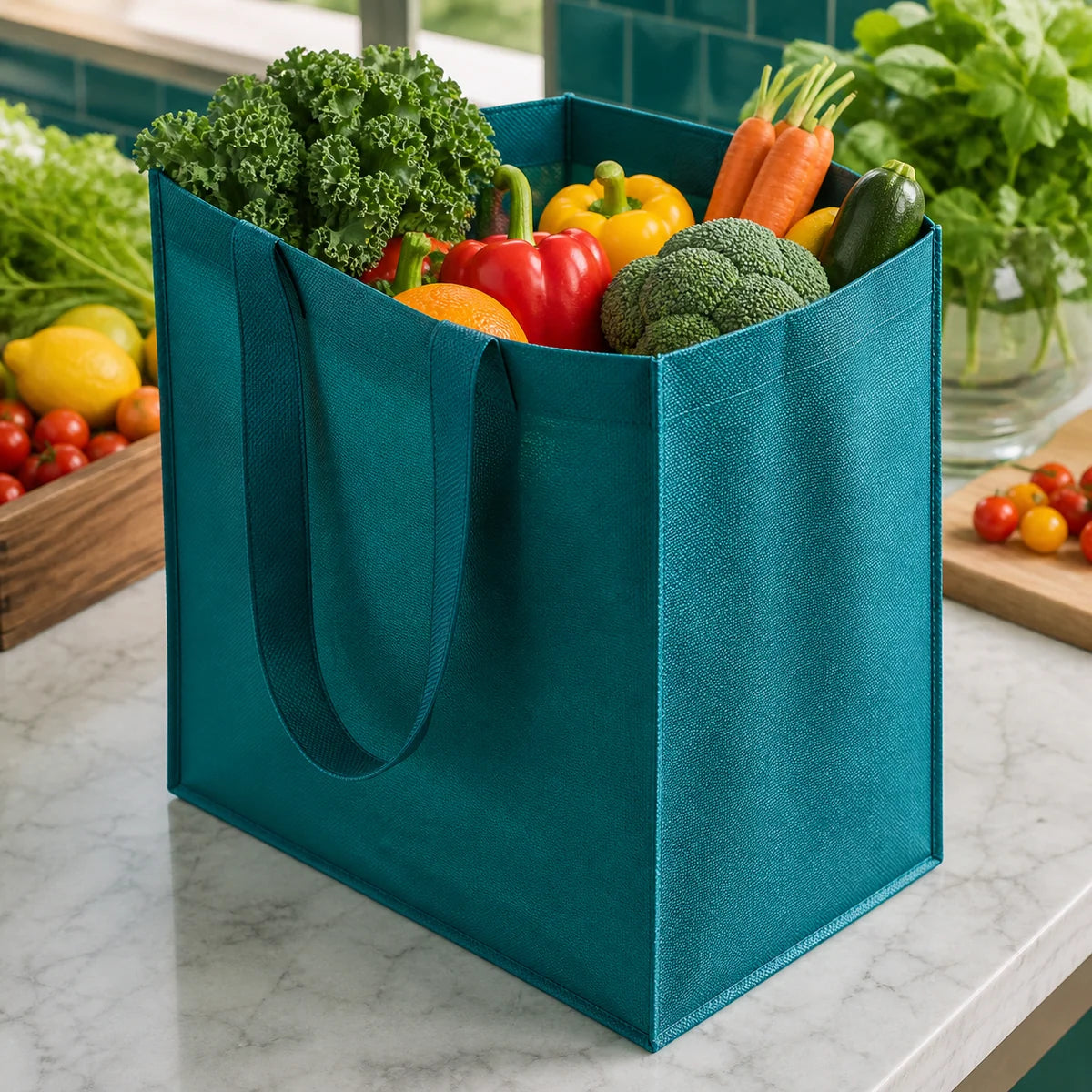 Defined side and bottom gussets on a non-woven tote