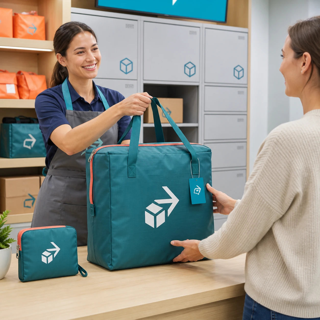 Bolsa de compras de poliéster reciclado personalizada para recoger pedidos de comercio electrónico y hacer clic y recoger