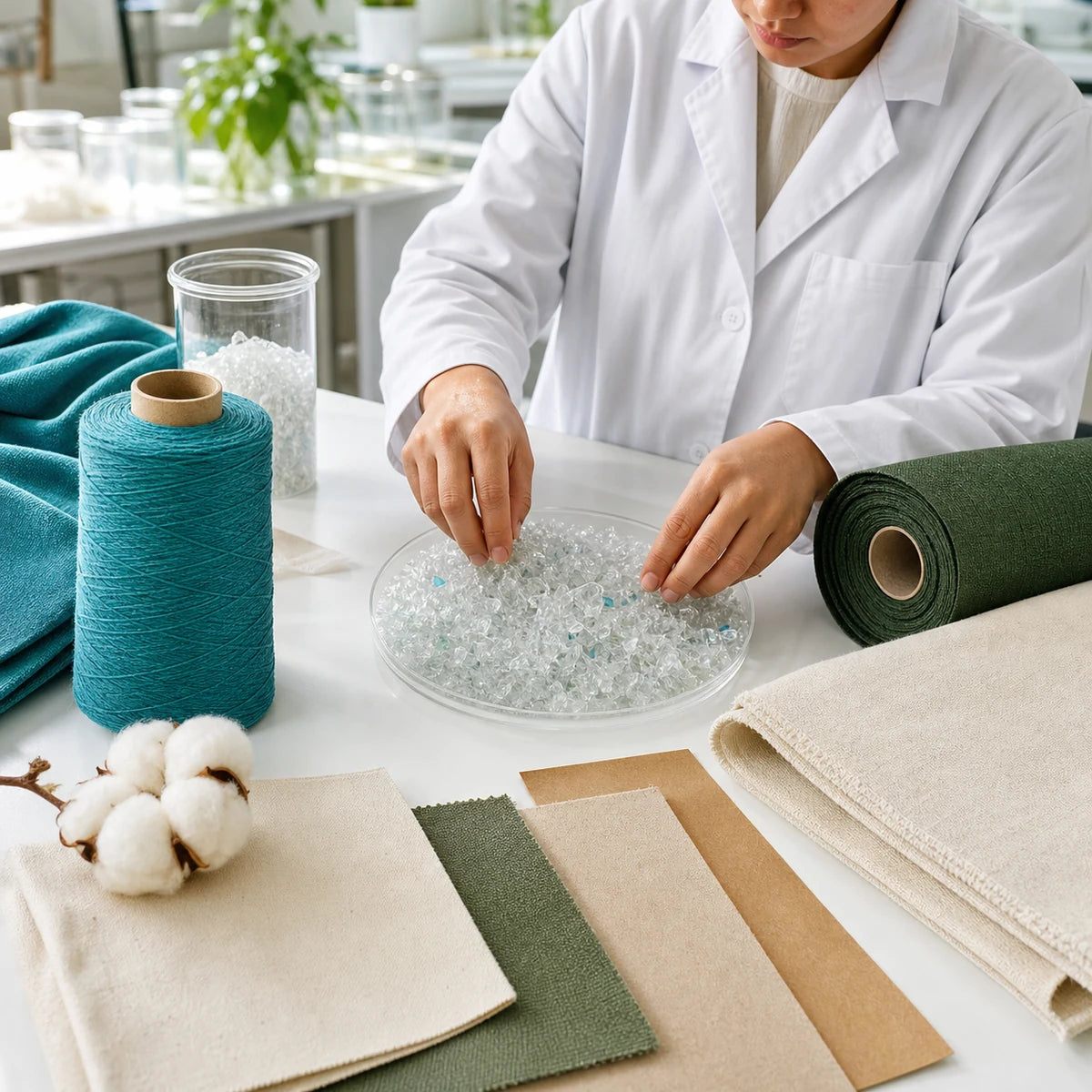 PET reciclado, hilo RPET, algodón orgánico, materiales no tejidos y de lona para bolsas de compras