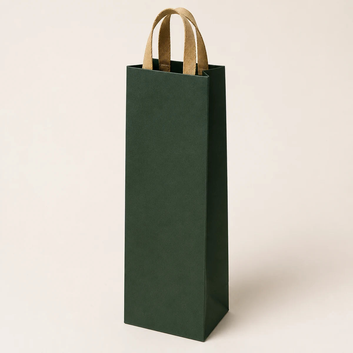 Bolso portabotellas verde alto y estrecho con asas cortas de algodón marrón