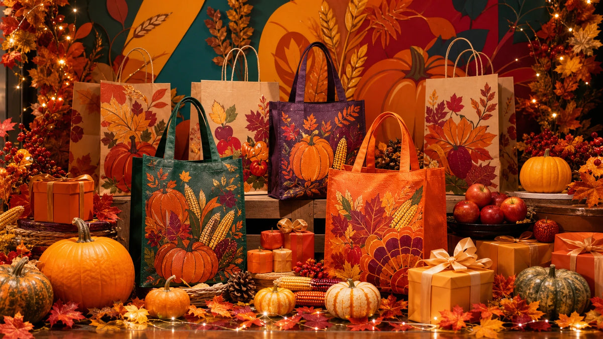 vibrant thanksgiving print gift bag