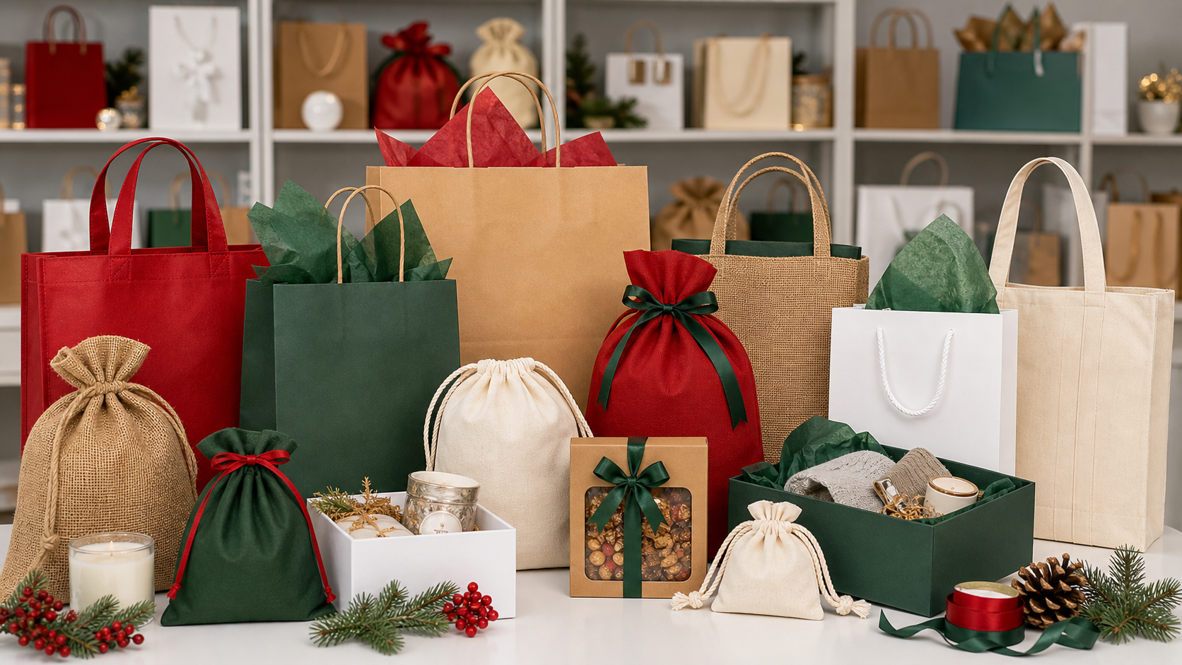 Custom Christmas Gift Bags for holiday brand packaging