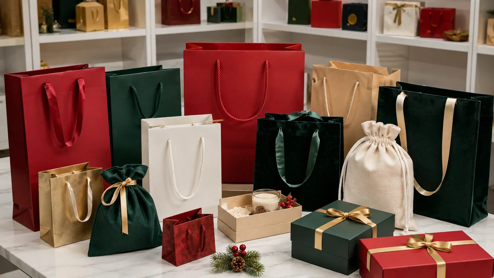 Custom Christmas Paper Bags for Retail Stores and Holiday Product Bundles