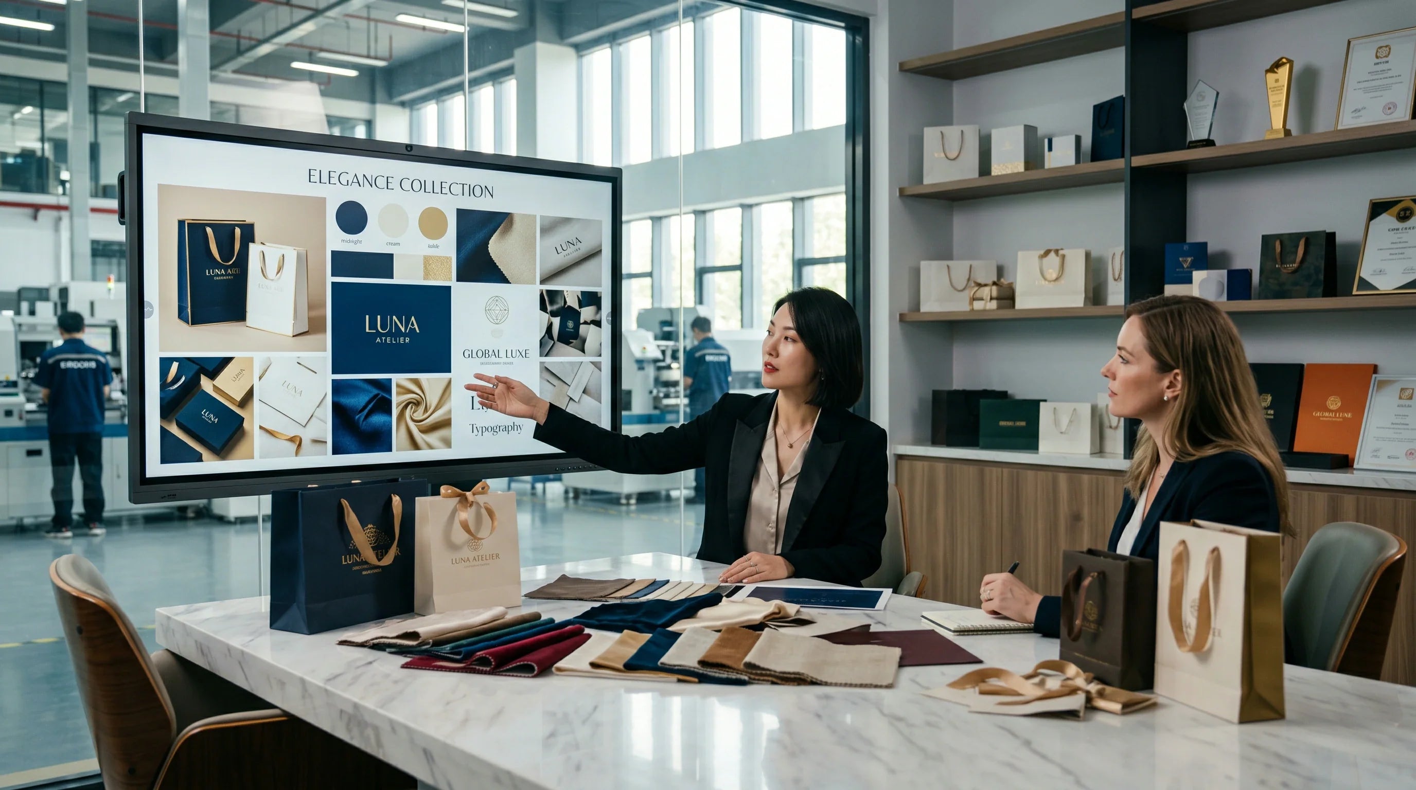 A professional Chinese design expert at Tote Bag Factory consulting on luxury boutique bag aesthetics.