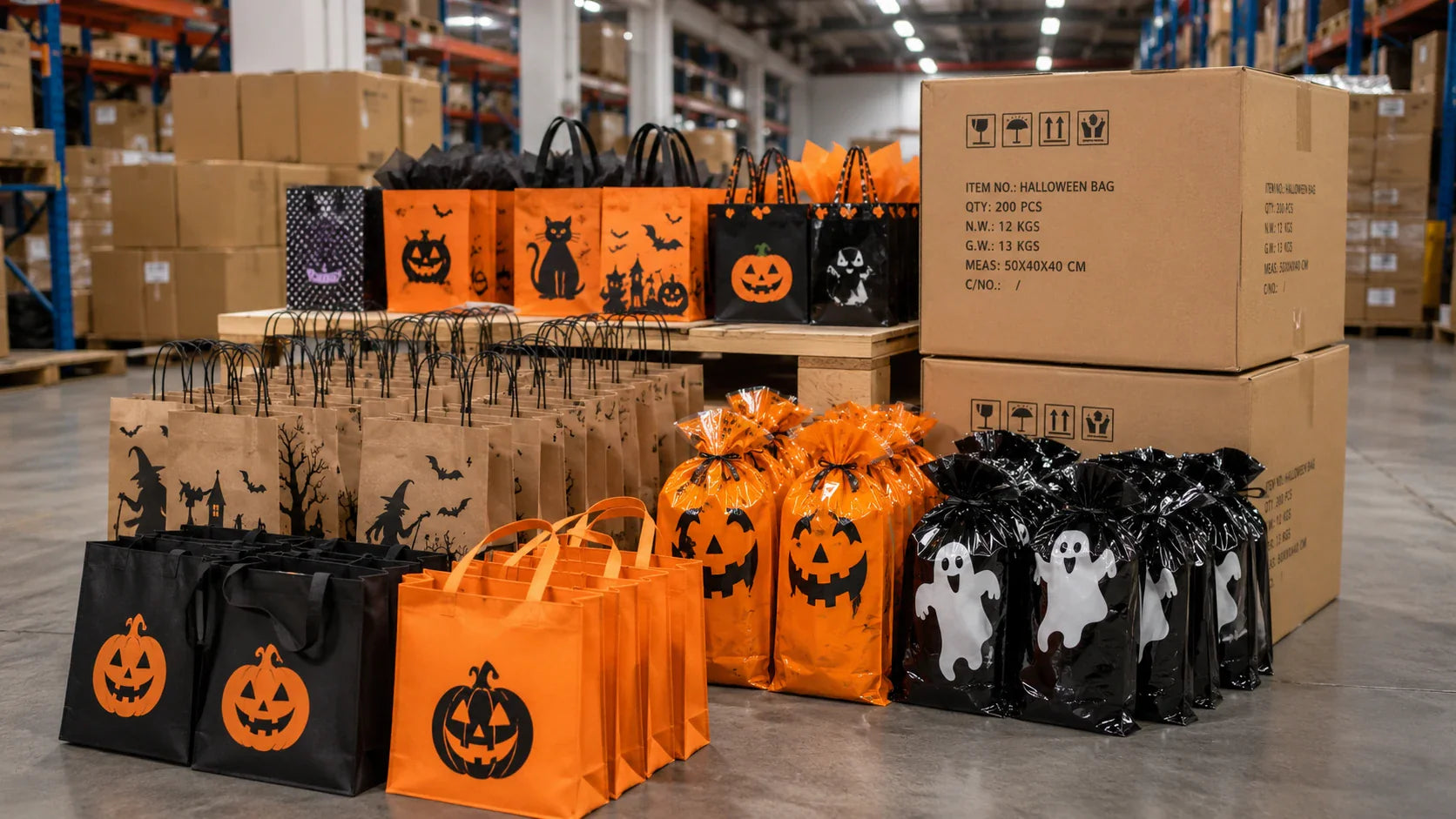 Bulk Halloween bags prepared for importer and wholesaler orders