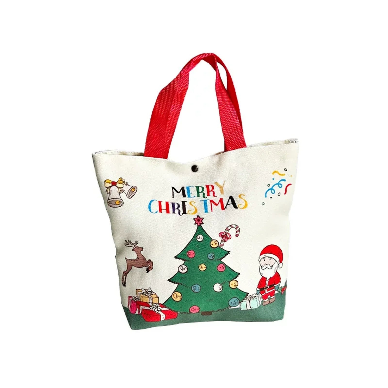 Red 26 by 22 by 8 cm canvas Christmas gift bag with soft carry handles