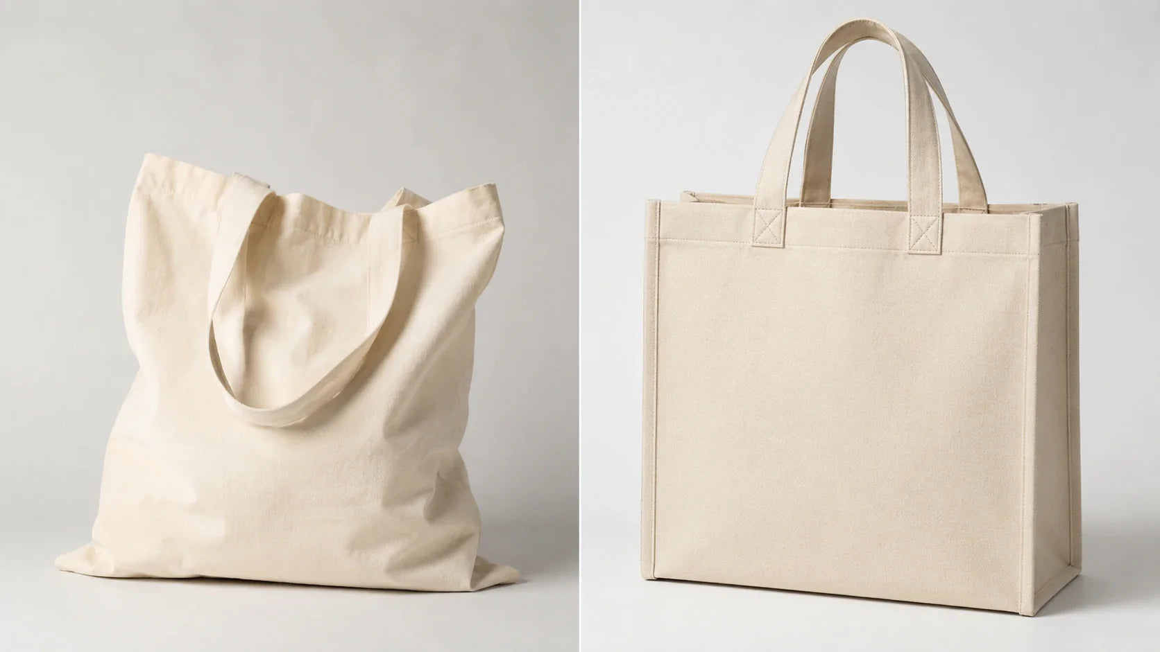 Side by side comparison of canvas vs cotton materials for Tote Bags Custom Logo.