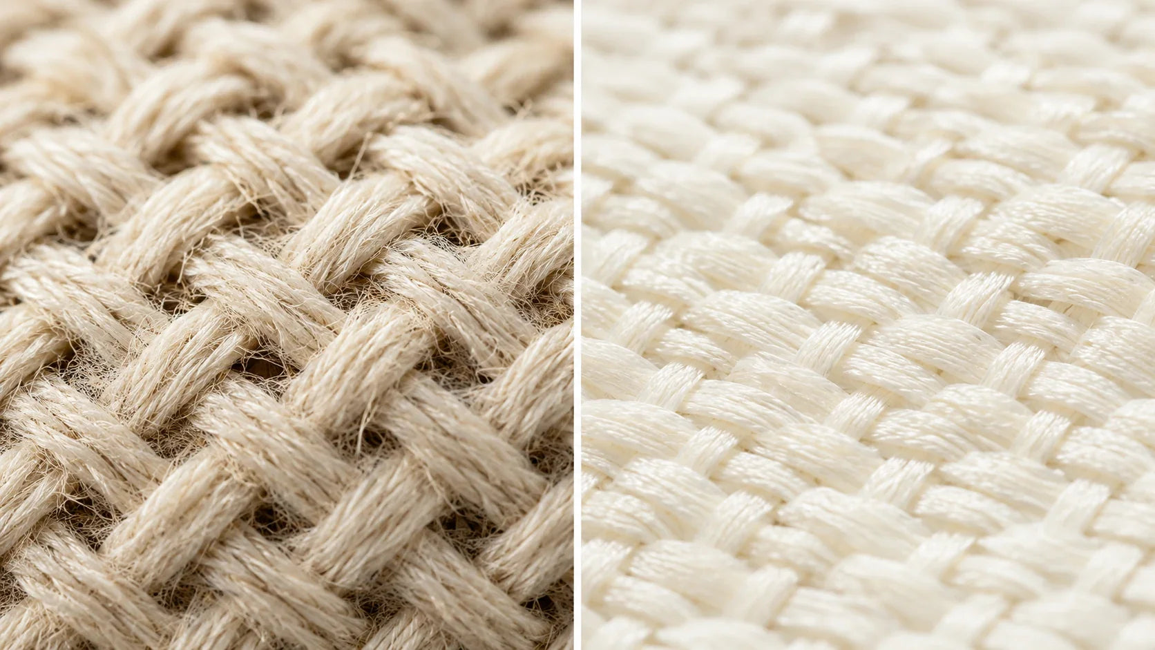 A macro comparison showing the identical premium woven textures of traditional canvas and biodegradable PLA fabrics.