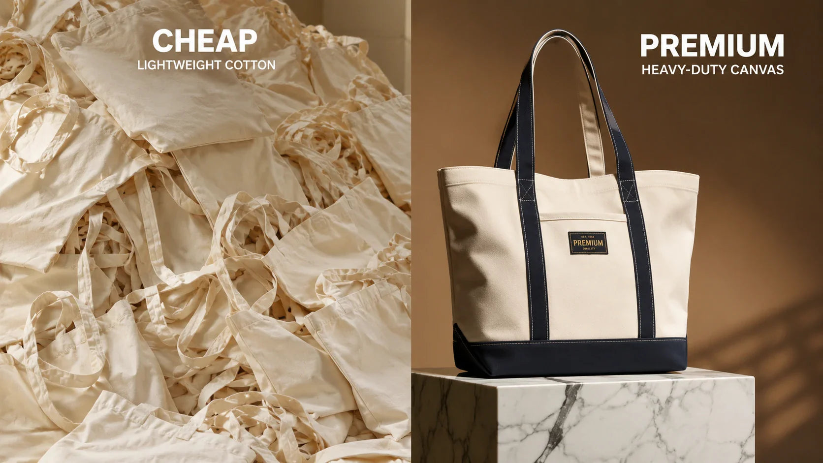 Comparison of cheap promotional cotton bags and premium heavy duty custom canvas bags