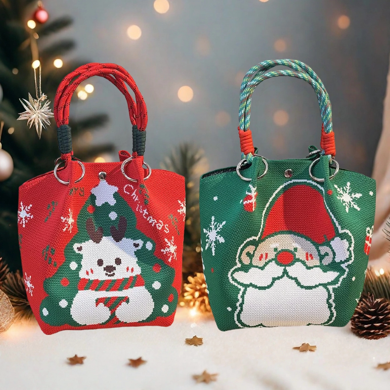Six Christmas carry gift bag designs presented as a seasonal assortment