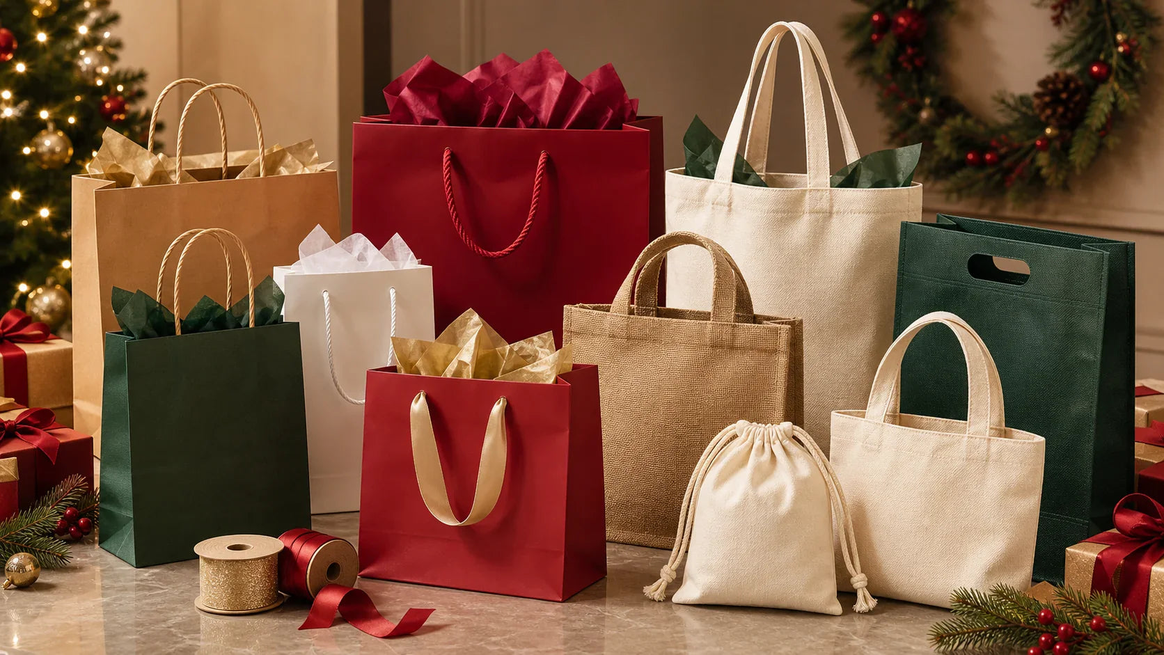 Christmas Gift Bags With Handles for holiday brand packaging