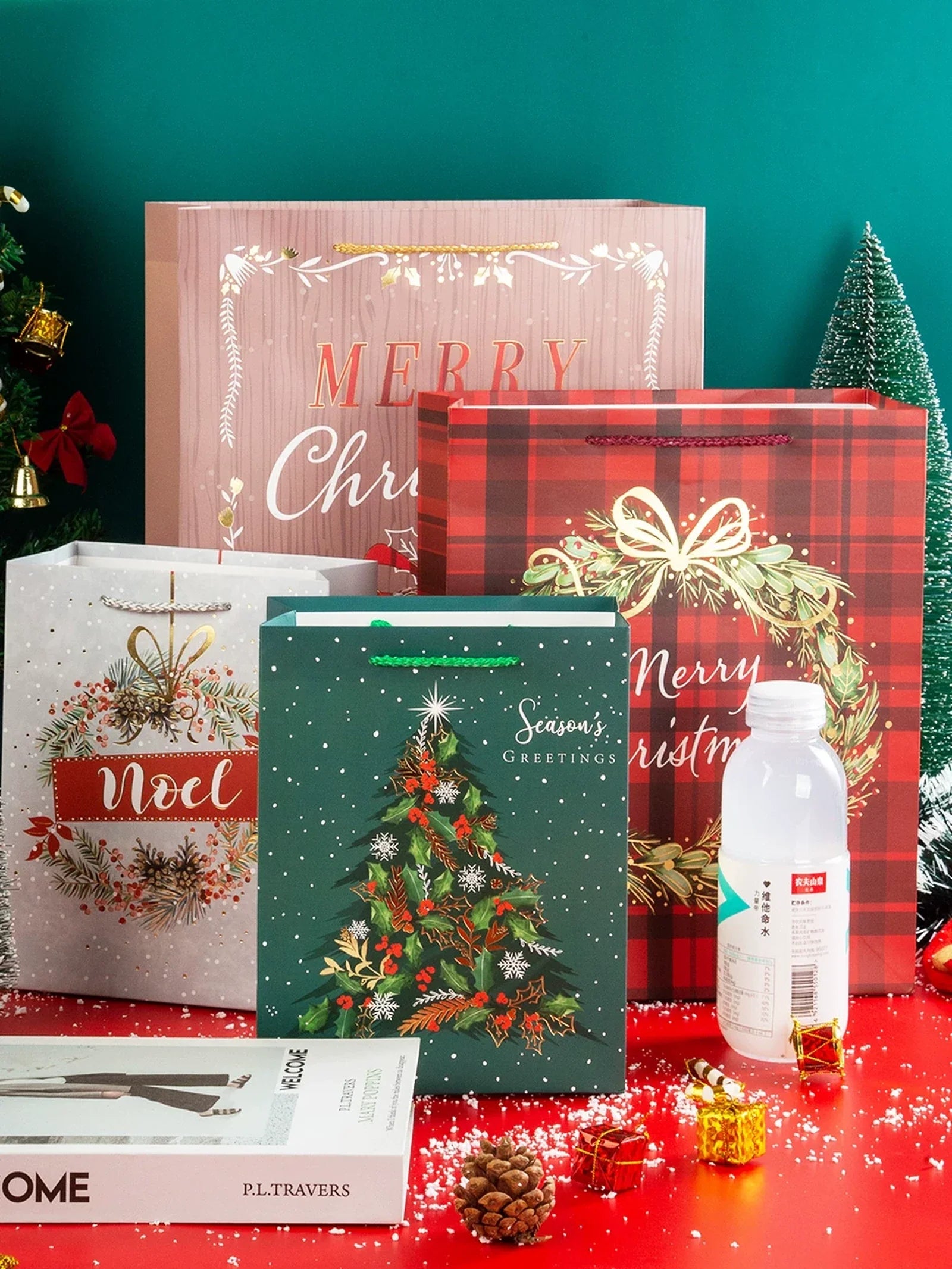 Assorted Christmas paper gift bags with rope handles for retail recovery planning