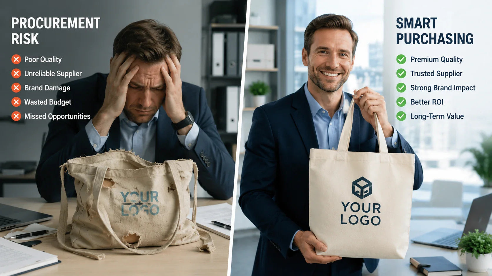 The costly mistakes of ordering poorly made company logo tote bags vs premium bags.