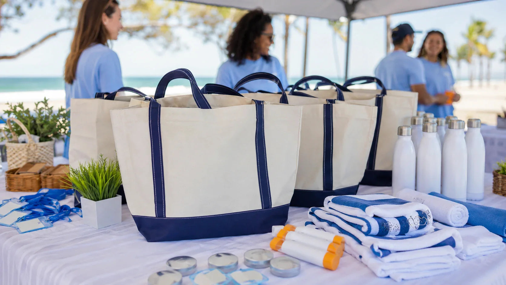 Custom Beach Bag products prepared for charity fundraisers and community events