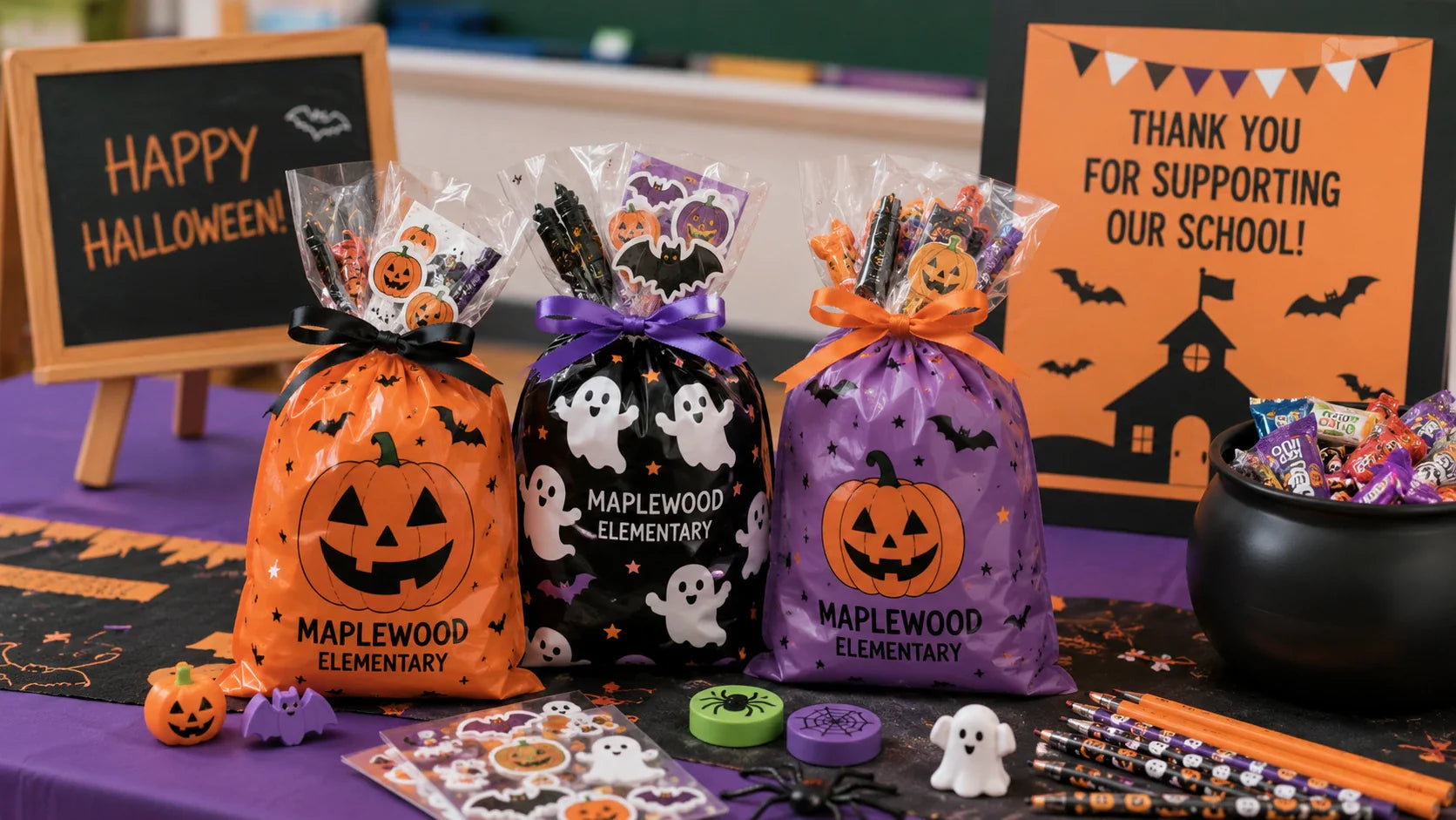 Custom Halloween treat bags for schools and seasonal events