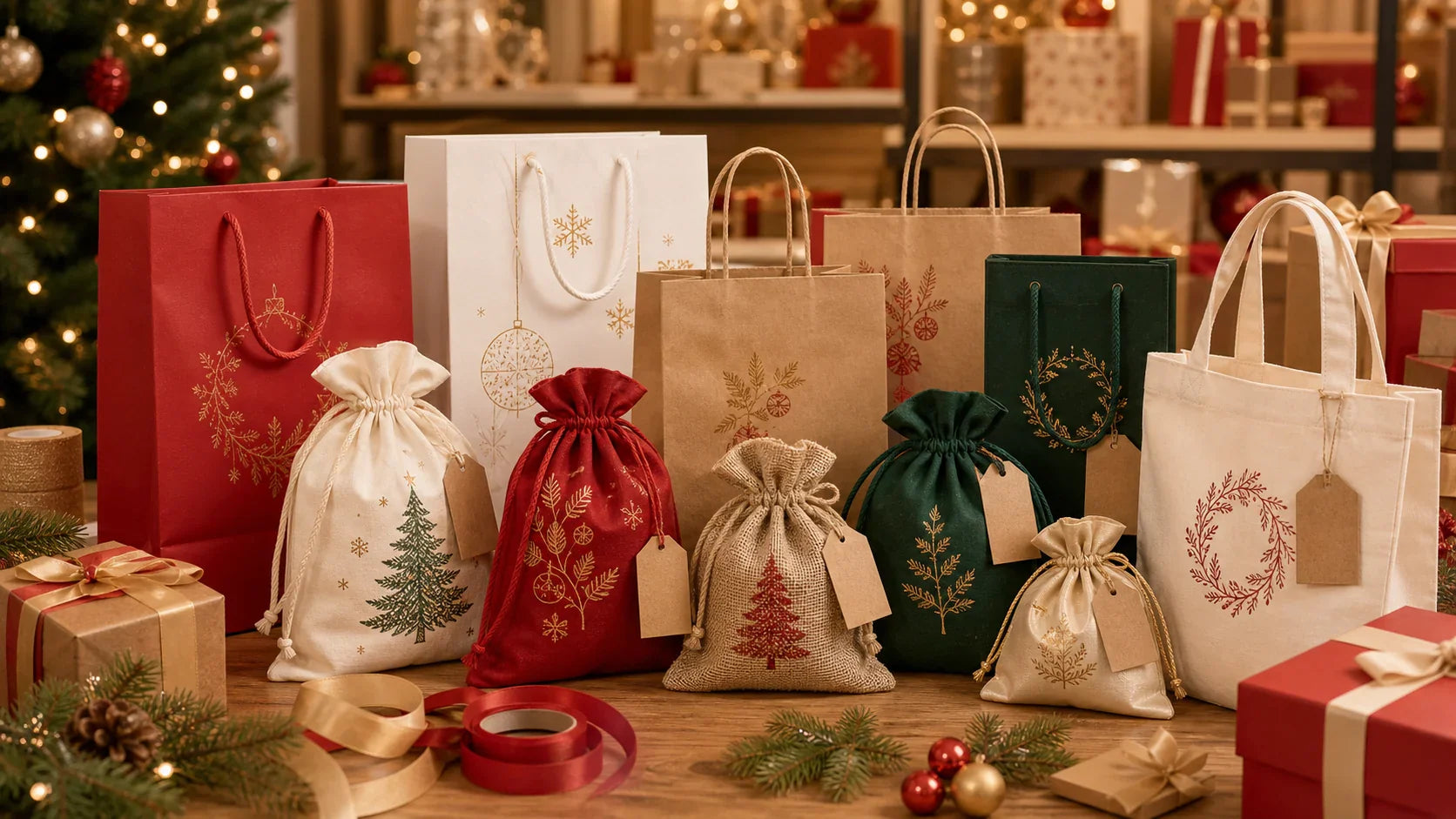 Custom Printed Christmas Gift Bags for holiday brand packaging