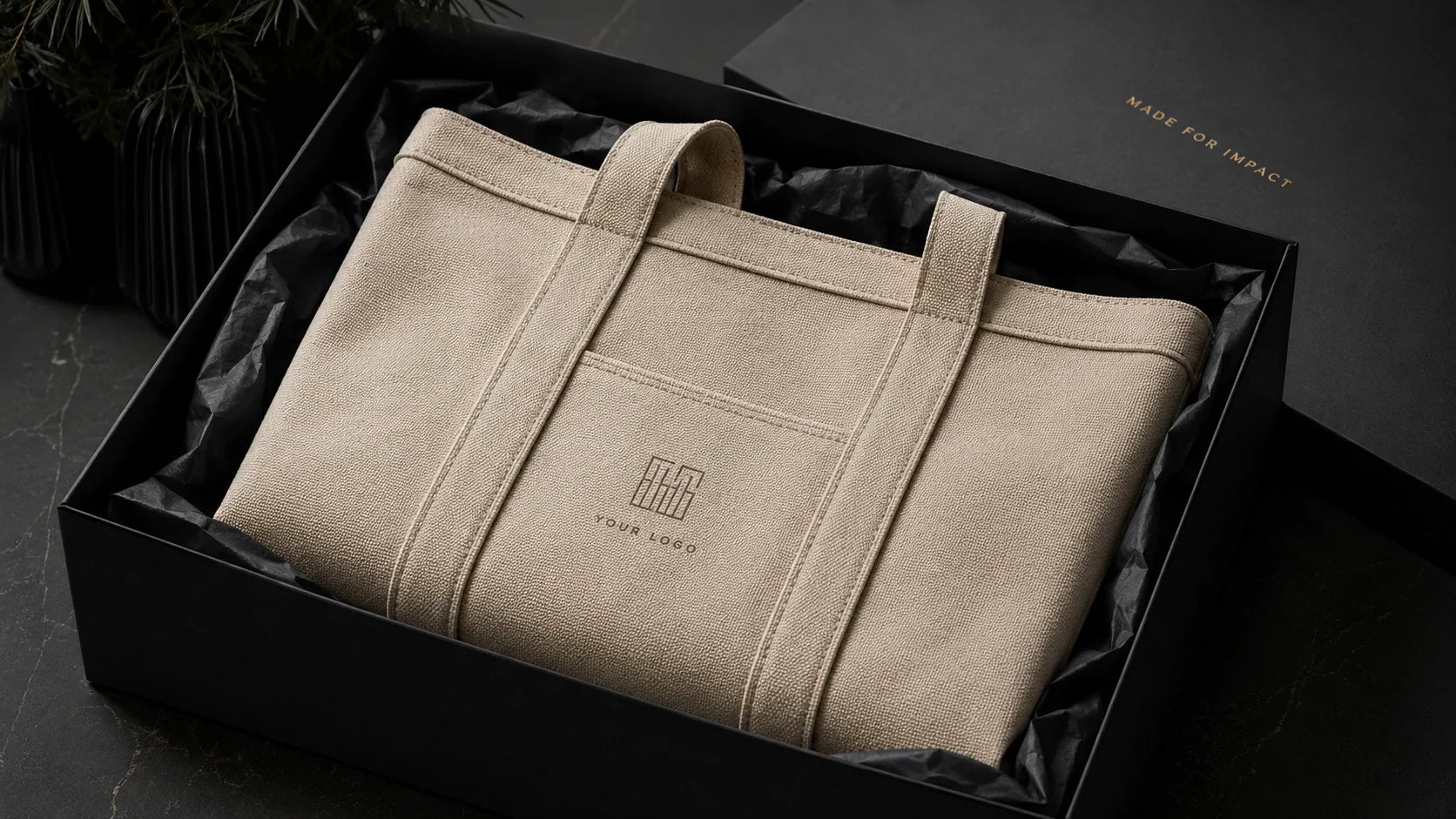Premium custom printed tote bags used for high-end corporate gifting