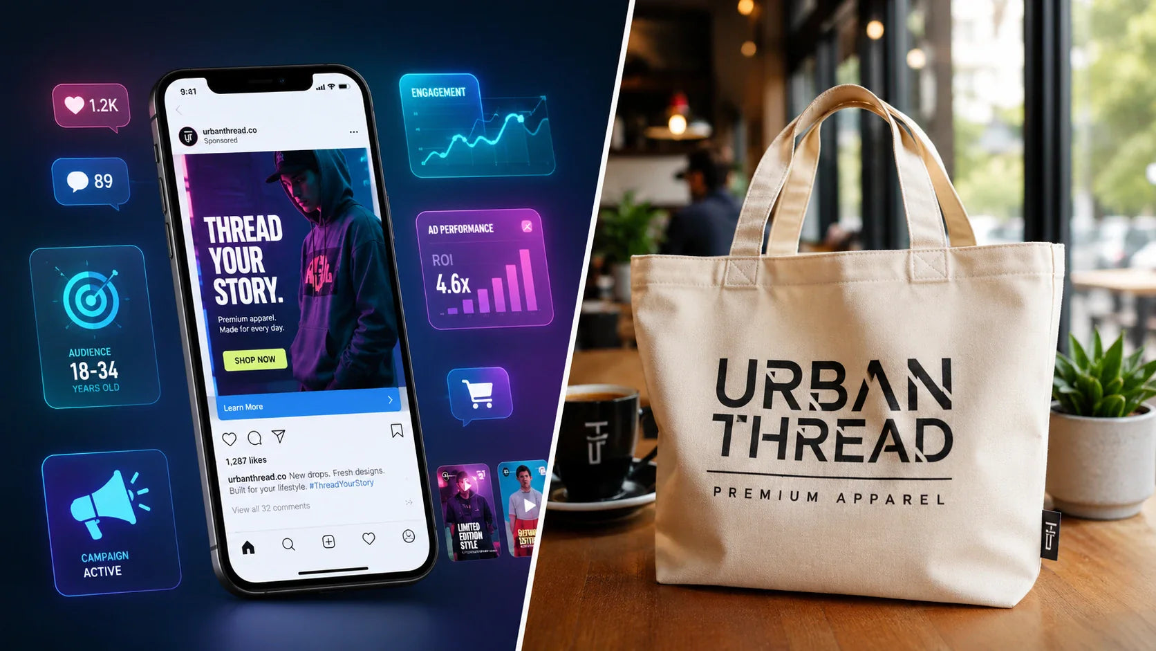 Comparing digital ads with physical marketing tools like custom printed tote bags