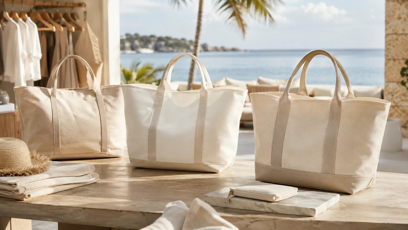 Luxury embroidered beach bags designed as premium custom beach tote products