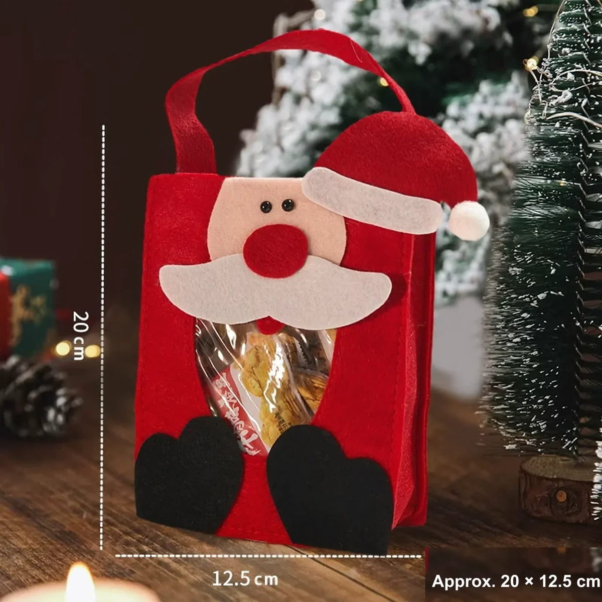Red Santa tall Christmas carry bag with a clear front window