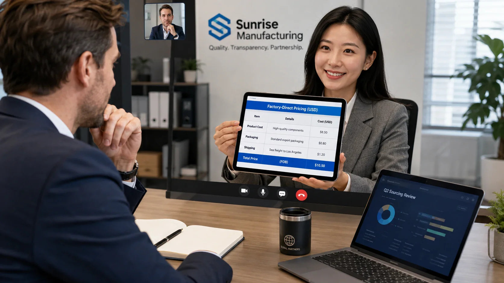 A professional Chinese factory representative providing a transparent wholesale quote to a global B2B buyer.