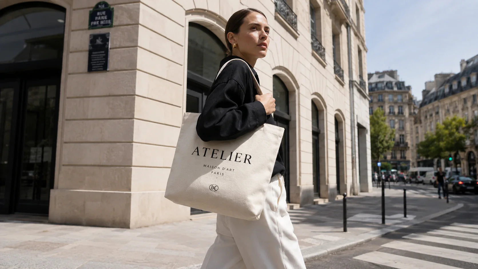 A stylish individual wearing highly aesthetic personalised tote bags as a daily fashion accessory.