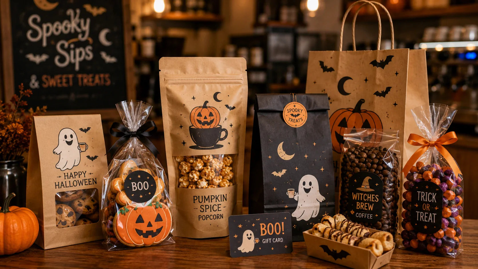 Halloween bags for cafes coffee shops and seasonal treats