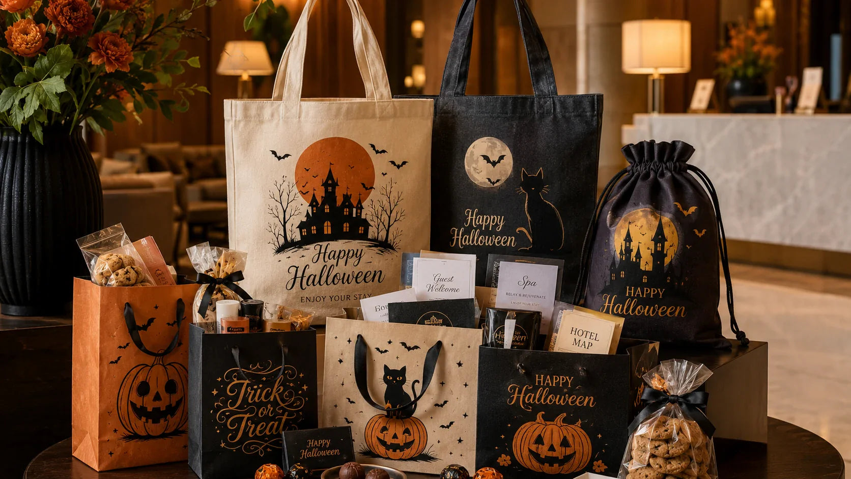 Halloween bags for hotels for guest gifts events and seasonal welcome packs