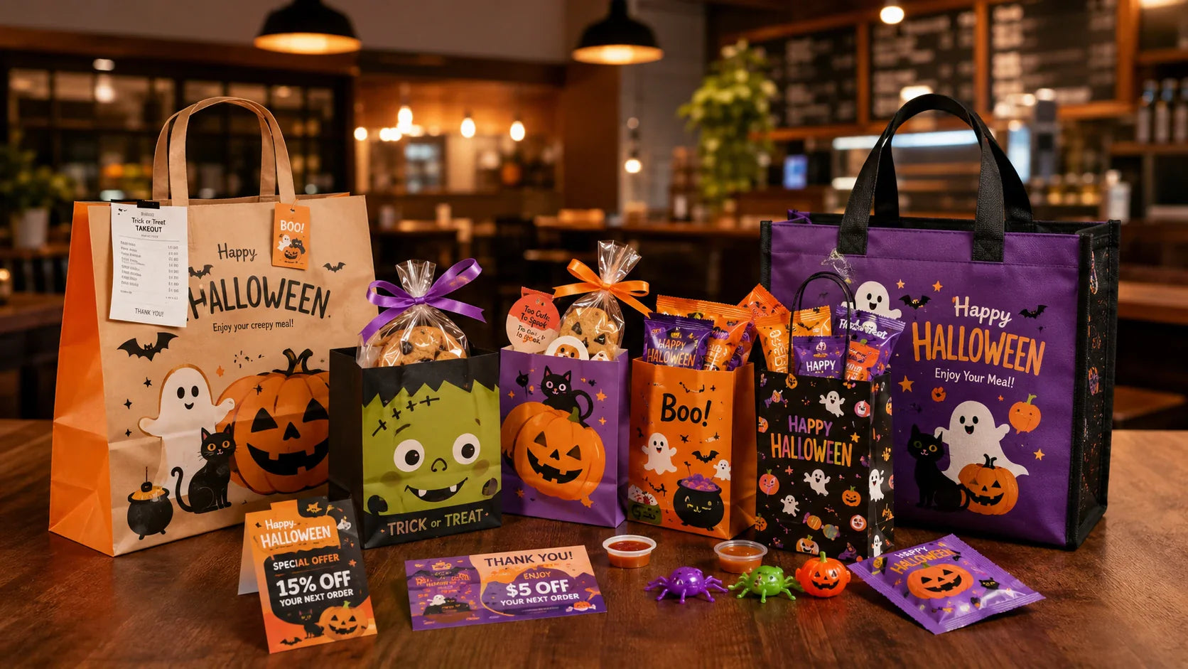 Halloween bags for restaurants for takeout kids meals and seasonal promotions