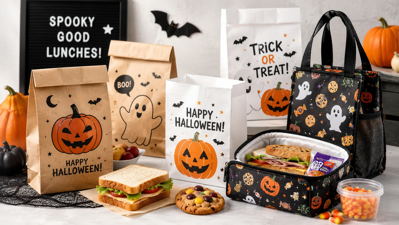 Halloween lunch bags for schools retailers and seasonal food promotions