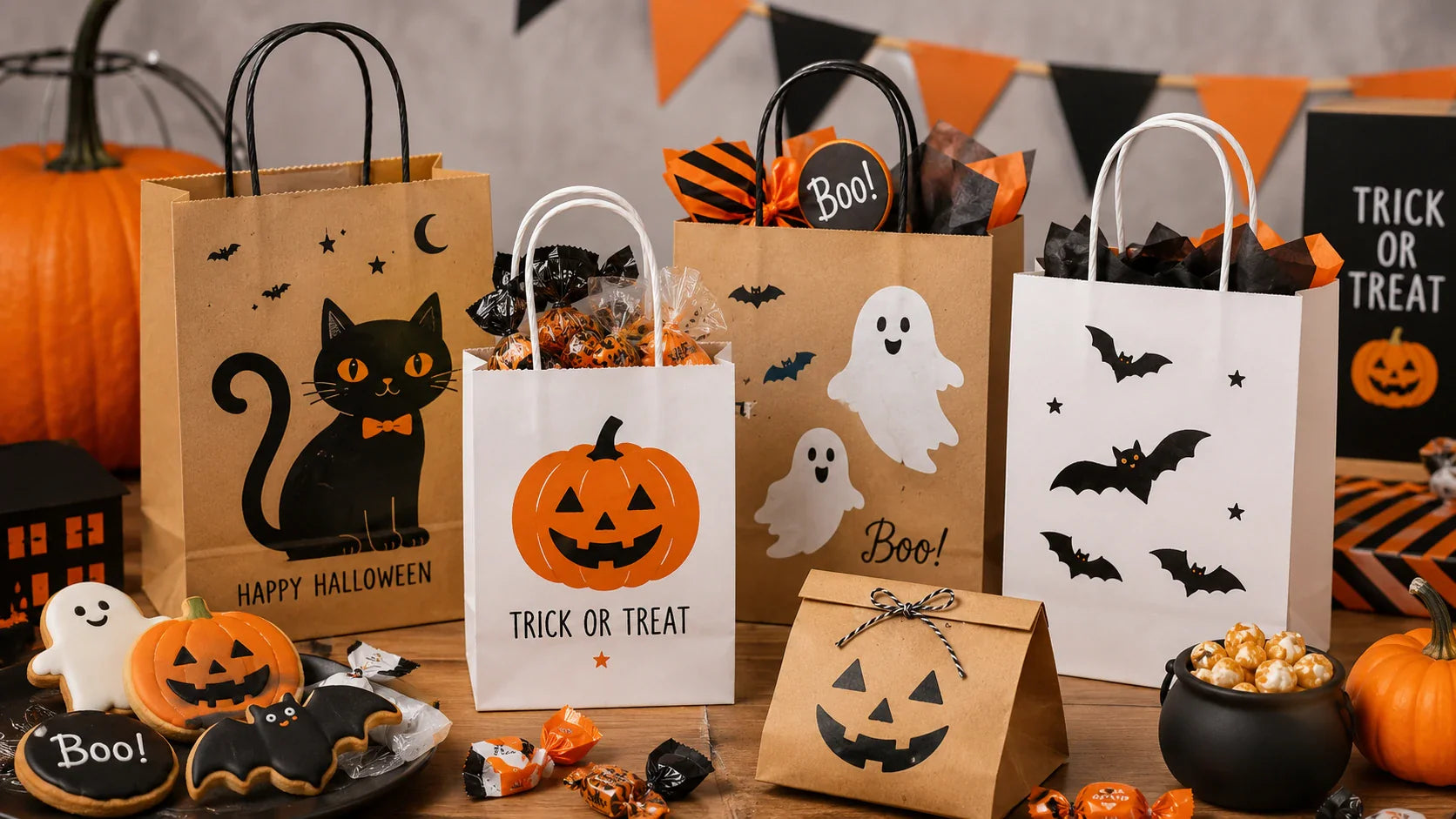 Halloween paper bags for candy gifts and retail packaging