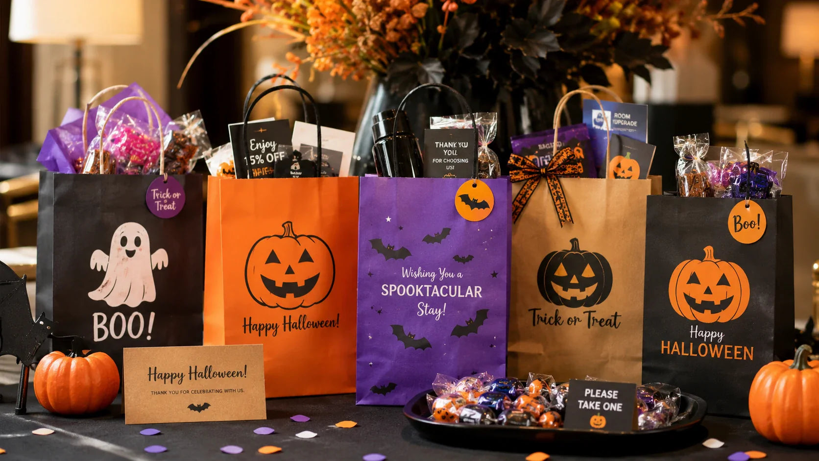 Halloween party favor bags for events hotels and retail campaigns