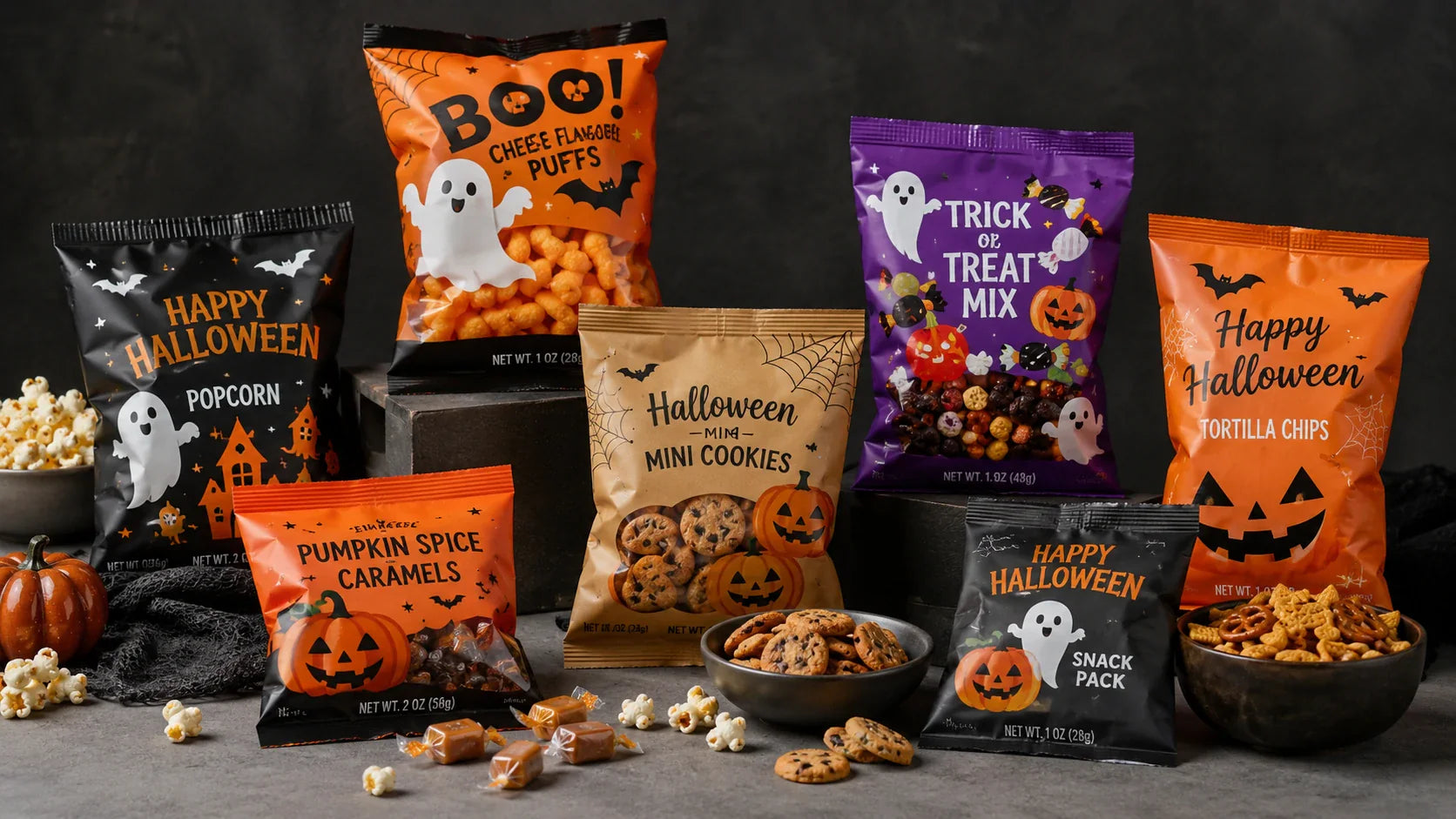Halloween snack bags for food brands and seasonal sampling