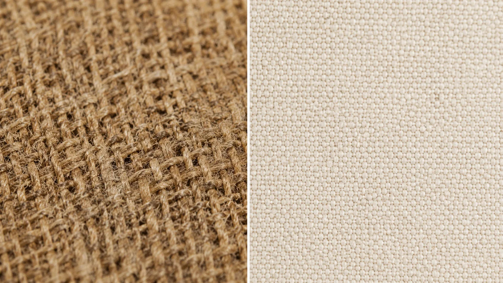 Macro comparison of jute versus canvas fabric textures
