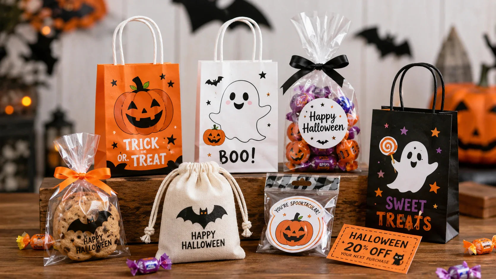 Mini Halloween treat bags for candy samples and party favors