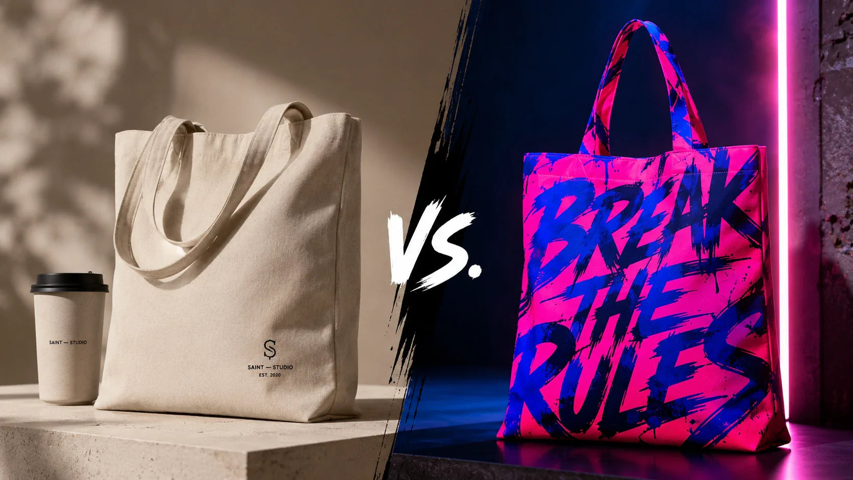 Comparing minimalist quiet luxury and bold streetwear designs for Tote Bags Custom Logo.