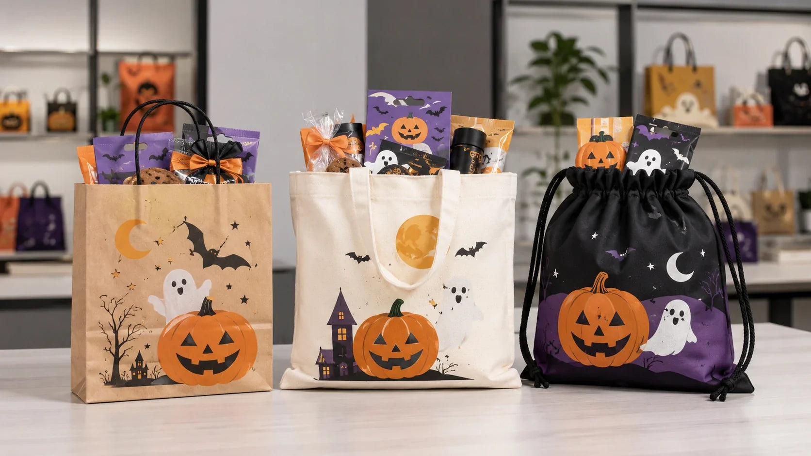 Paper canvas and drawstring Halloween bags compared for B2B orders