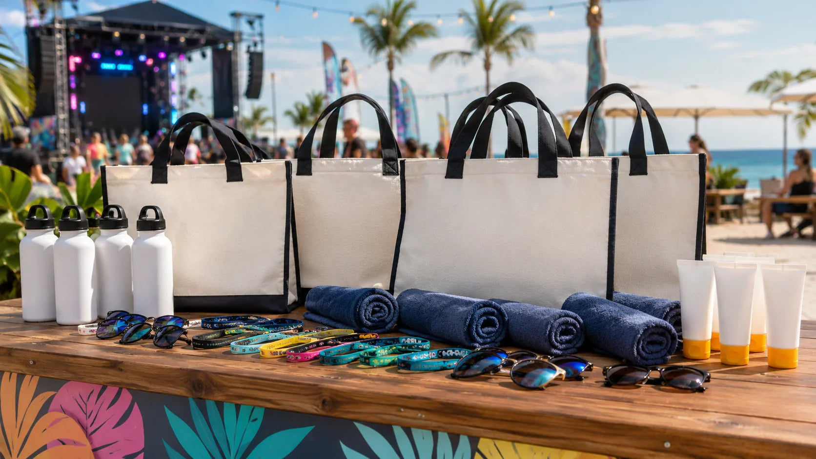promotional beach bags used as custom swag for music festivals