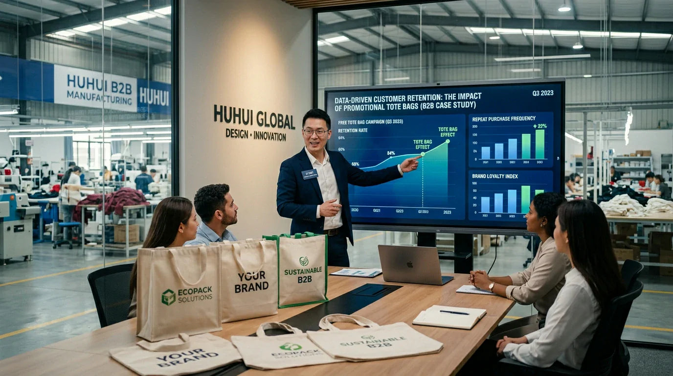 A Chinese retail marketing expert at Tote Bag Factory explaining the ROI of free promotional bags.