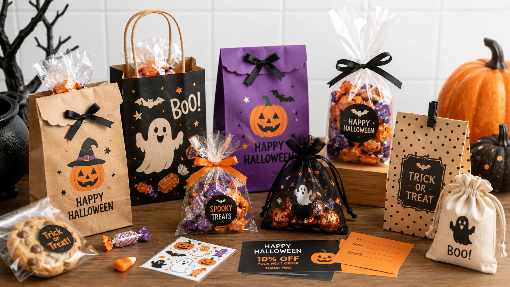 Small Halloween bags for candy samples and party giveaways