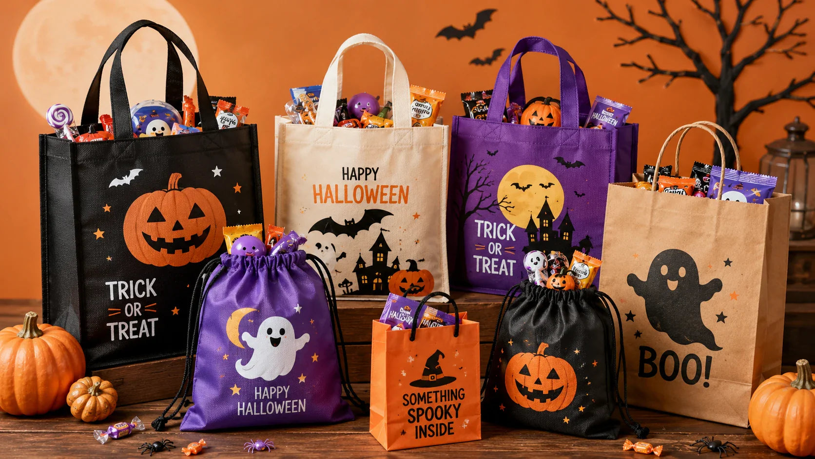 Trick or treat bags for candy brands schools and retail promotions