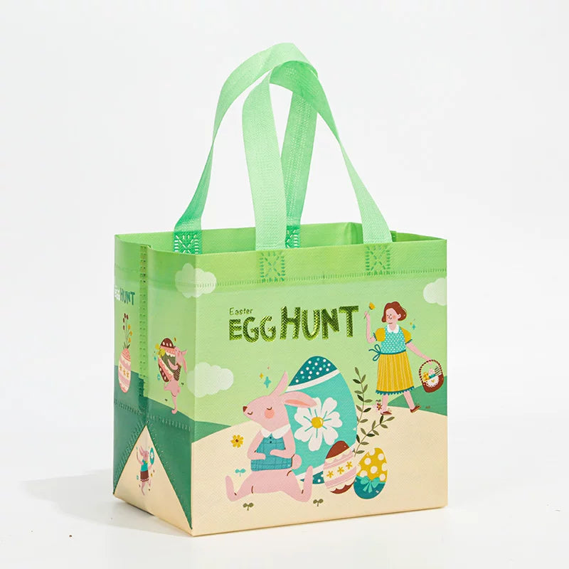 Light green gusseted non-woven Easter gift bag with carry handles