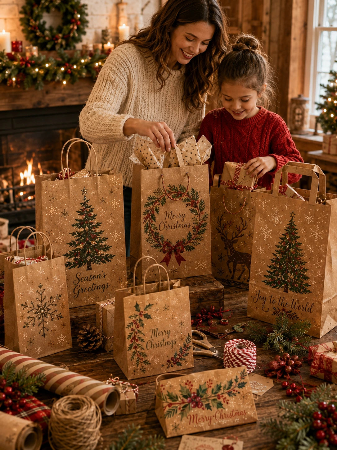 Sacs cadeaux de Noël en papier kraft