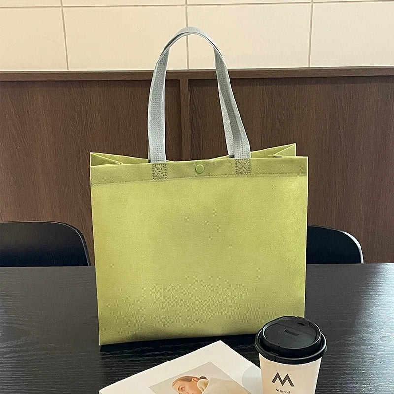 Plain Matcha Green snap-button non-woven tote bag