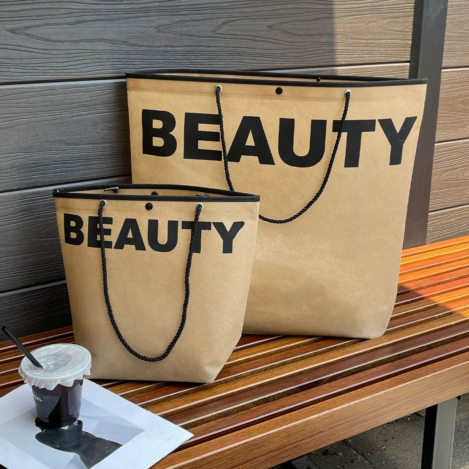 Printed Brown Beauty trapezoid non-woven tote bag