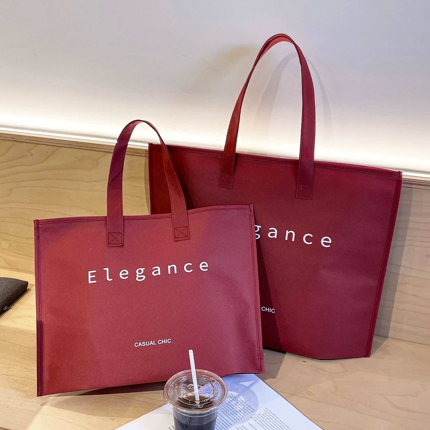 Elegance Ankara red zippered non-woven tote bag