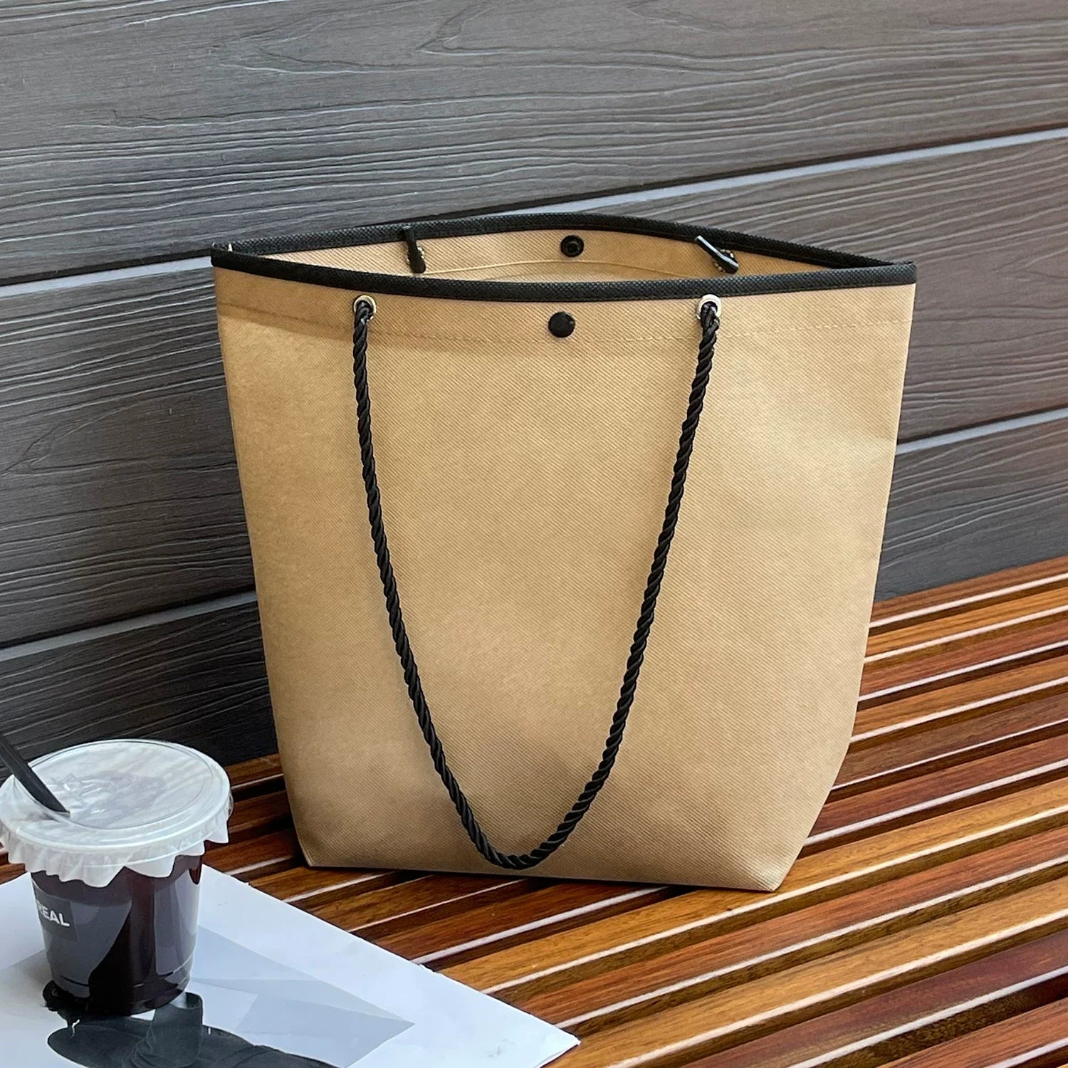 Plain Brown trapezoid non-woven tote bag