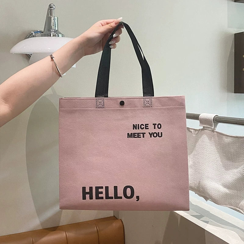 Light Purple Hello snap-button non-woven tote bag